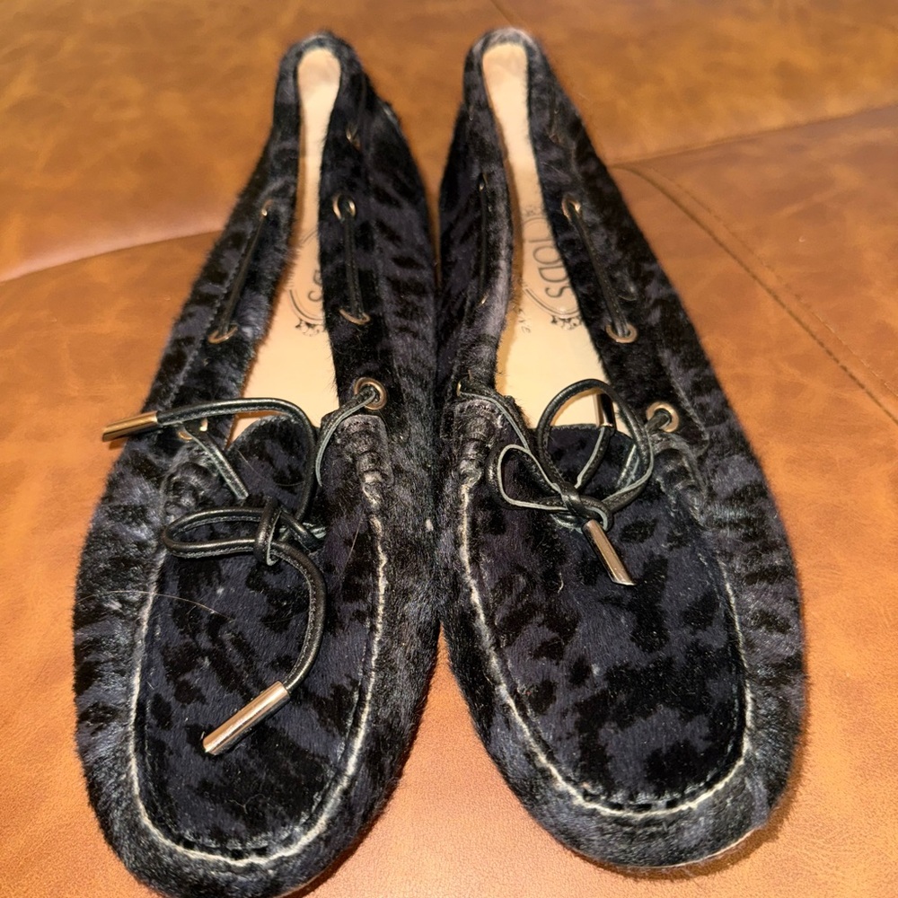 Tod's Black Velvet pony hair driving moccasins